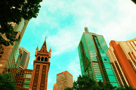 teal & gold buildings in Melbourne cityの写真素材