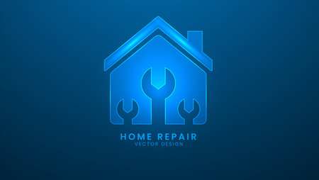 Home repair. Creative Home Construction. Vector illustration with light effect and neonのイラスト素材