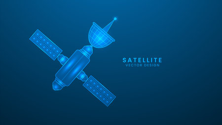Space satellite communication technology network. Vector illustration with light effect and neonのイラスト素材