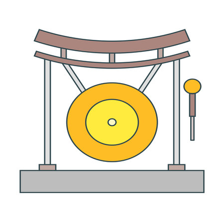 Event opening bell, yellow gong. Design in cartoon style elements. Vector illustrationのイラスト素材