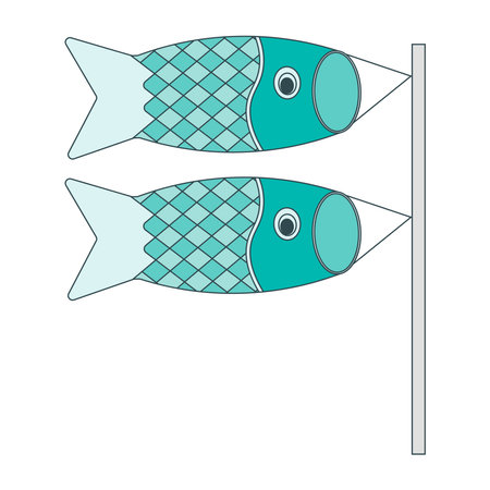 Carp streamers. Windblown fish, spring. Design in cartoon style elements. Vector illustrationのイラスト素材