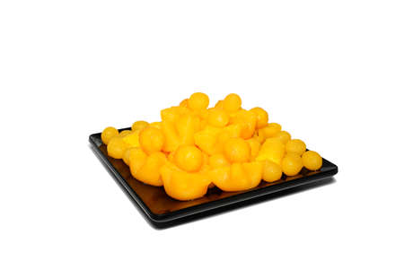 Thai Dessert Sweet Gold on black dish Isolate 0017の写真素材