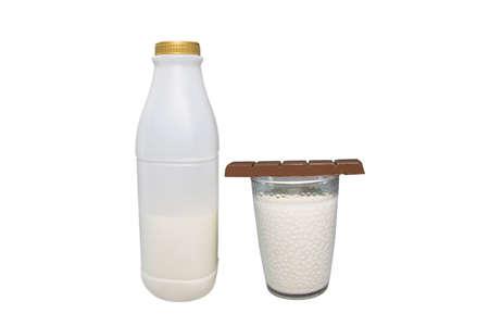 Milk and Chocolate on white backgroundの写真素材