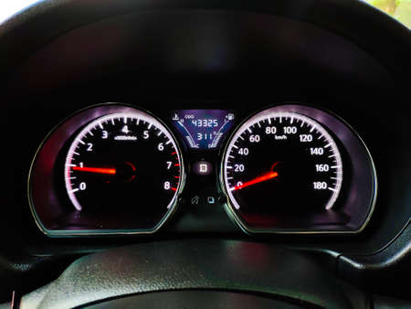 Bangkok - Thailand January 29 2019 : Nissan Almera Eco Car dashboard and instrument clusterのeditorial素材
