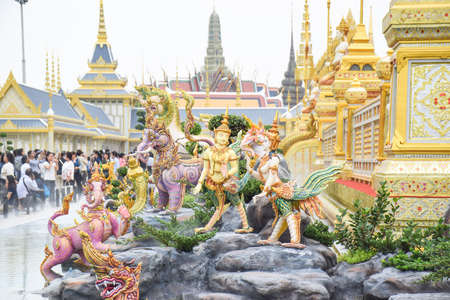 Bangkok, Thailand, November 5, 2017. Mythical creatures in an Anodat pond around Thai royal crematorium for HM the late Kingのeditorial素材