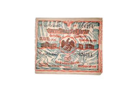 Bangkok, Thailand - Antique Lotto or Lottery on white background, isolated.のeditorial素材