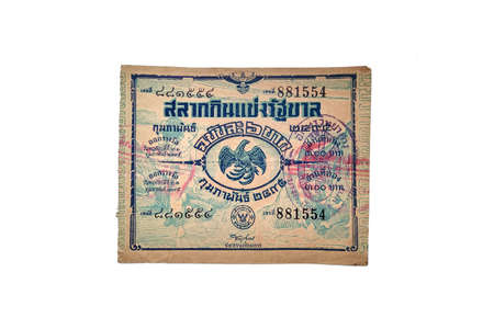 Bangkok, Thailand - Antique Lotto or Lottery on white background, isolated.のeditorial素材