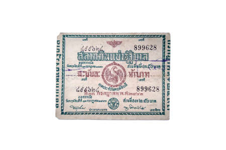 Bangkok, Thailand - Antique Lotto or Lottery on white background, isolated.のeditorial素材