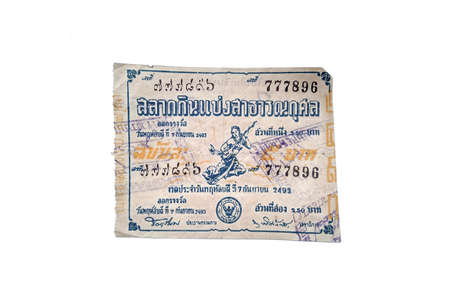 Bangkok, Thailand - Antique Lotto or Lottery on white background, isolated.のeditorial素材