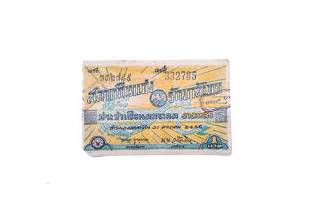 Bangkok, Thailand - Antique Lotto or Lottery on white background, isolated.のeditorial素材
