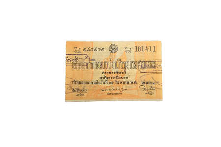 Bangkok, Thailand - Antique Lotto or Lottery on white background, isolated.