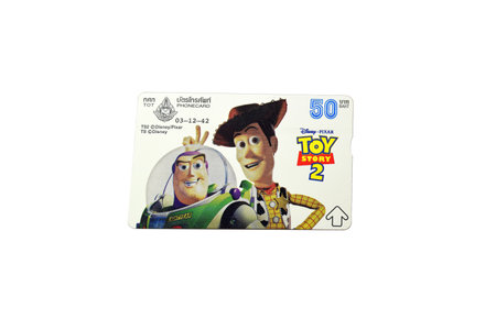 Bangkok, Thailand, Dec 3 , 1998. Old Rare Thailand TOT Phonecard is used and collection commemorative from Toy Story 2 animation movieのeditorial素材