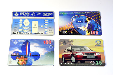 Bangkok, Thailand, Feb 24, 1994s. Old Rare Thailand TOT Phonecard is used and collection commemorative, isolated on white background. 1のeditorial素材