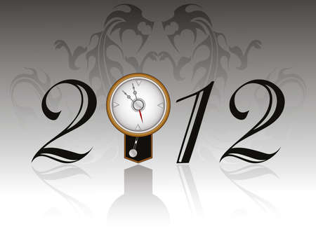 seamless dragon background with artistis design 2012 text with wall clockのイラスト素材