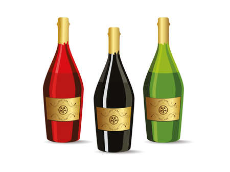 white background with set of three champagne bottlesのイラスト素材