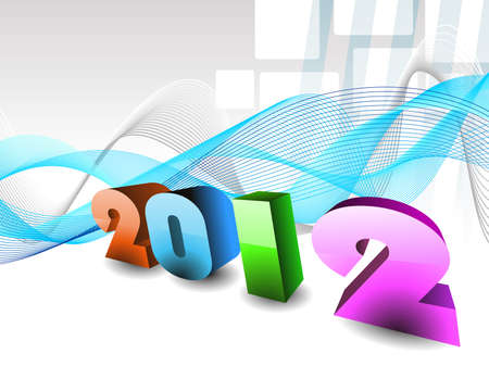 abstract design effect, wave background with 3d 2012 happy new year textのイラスト素材