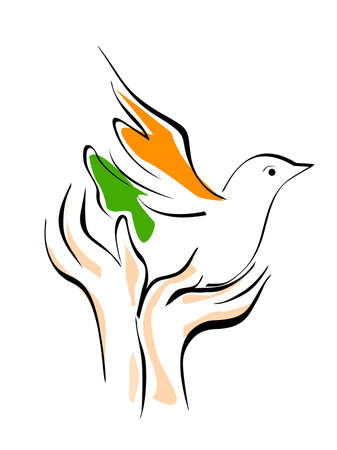 An illustration showing freedom, pigeon released from hands on isolated background for Republic and Independence Day.のイラスト素材