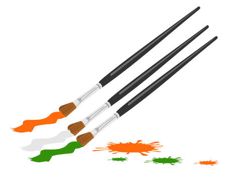 An illustration of three paint brush color in Indian trio color with copy space for Republic Day and Independence Day.のイラスト素材