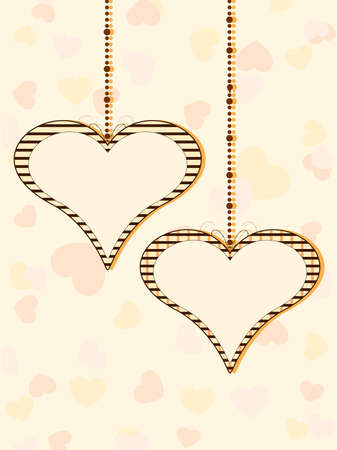 Vector illustration of two hanging heart shapes with copy space on colorful seamless heart shapes background for Valentines Day.のイラスト素材