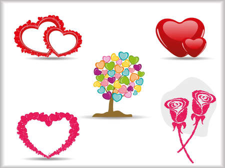 Collection of detailed vector hearts,rose & valentine tree, love symbols for your design for Valentines day.のイラスト素材