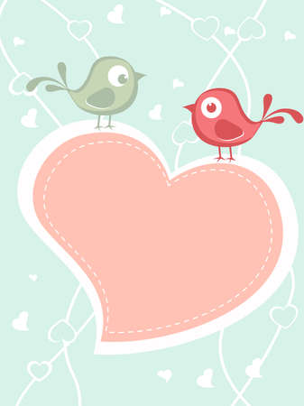 abstract love background with two birds on heart, vectorのイラスト素材
