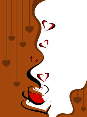 vector card with romantic coffee on hanging hearts backgroundのイラスト素材