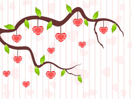 A love tree brans having hanging heart shapes and leafs on seamless line background for Valentines Day and other occasions.のイラスト素材