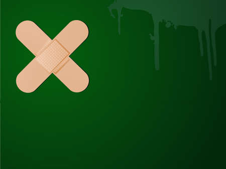 Vector bandages forming a cross on green background for medical.のイラスト素材