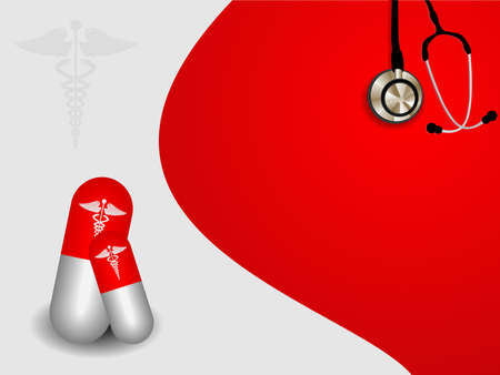 vector seamless medical symbol  on red background with pill and stethoscope.のイラスト素材