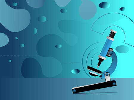Vector illustration of a seamless medical high tech science abstract background with microscope on blue.のイラスト素材