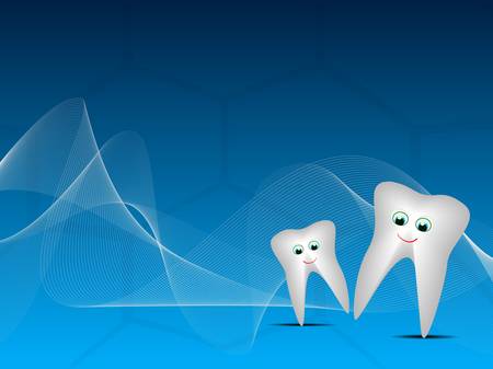 Vector illustration of happy teeth on blue wave dental background.のイラスト素材