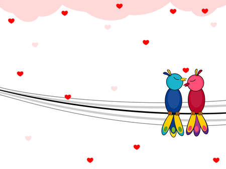 Vector illustration of a love bird sitting on a wire background for Valentines Dayのイラスト素材