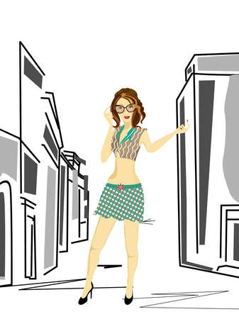 Vector illustration of a  beautiful girl waiting  for someone.のイラスト素材