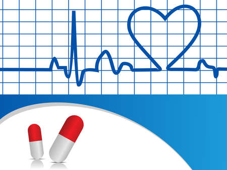 vector illustration of heart beat with capsules on blue background for Medical purpose.のイラスト素材