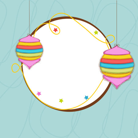 Colorful hanging lamps decorated background with space to add your message for Ramadan Kareem, Muslim Community Festival concept.のイラスト素材
