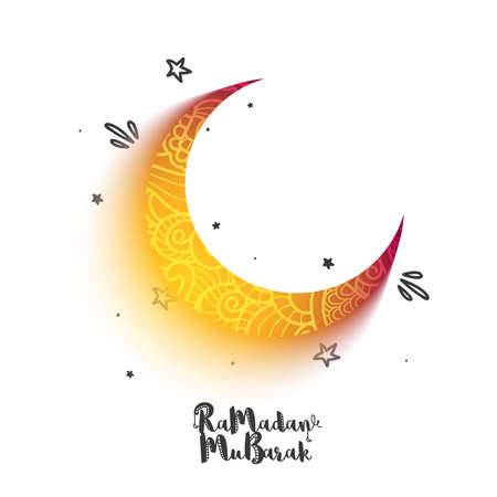Ramadan Mubarak Celebration Concept With Glowing Crescent Moon On White Background.のイラスト素材