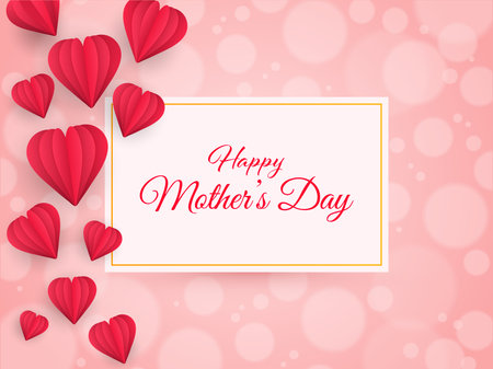Happy Mother's Day Greeting Card Decorate with Origami Hearts on Pink Bokeh Blur Background.のイラスト素材