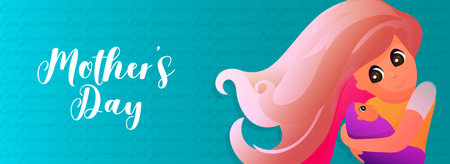 Header or banner design with illustration of mom hugging her infant for Mother's Day celebration.のイラスト素材