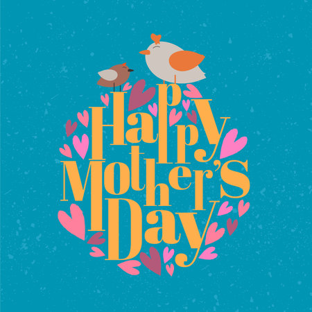 Beautiful Happy Mother's Day Floral Card on Sky Blue Background.のイラスト素材