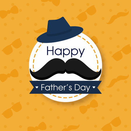 Happy Father's Day Sticker and Poster with Mustache, Fedora Hat.のイラスト素材