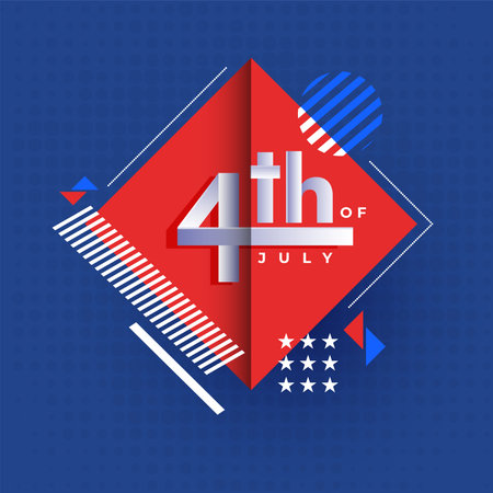 4th Of July, Independence Day poster or template design with abstract elements on blue halftone background.のイラスト素材