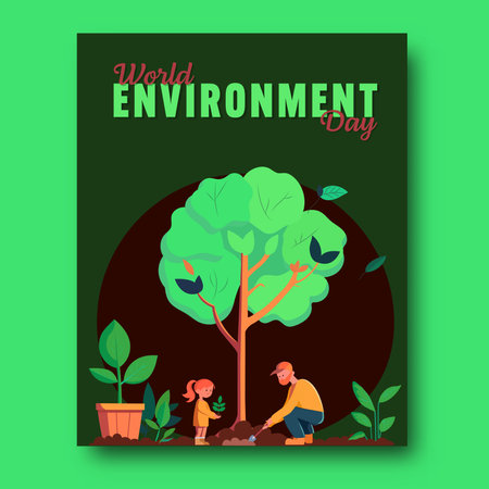 World Environment Day Post with a Father and Daughter Together Planting for Healthy Life or Save Future.のイラスト素材