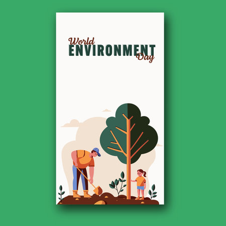 World Environment Day Post with a Father and Daughter Together Planting for Healthy Life or Save Future.のイラスト素材