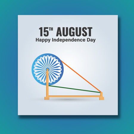15th August, Happy Independence Day Poster Design with Spinning Ashoka Wheel Illustration for...