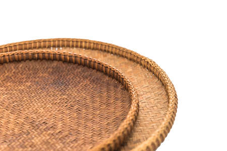 Handmade  wooden basket is good quality put on a white background.の写真素材