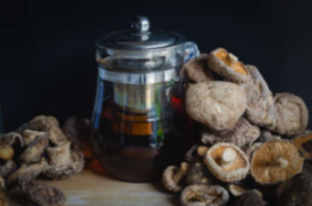 Blurred images of soup made from shiitake mushrooms.の写真素材