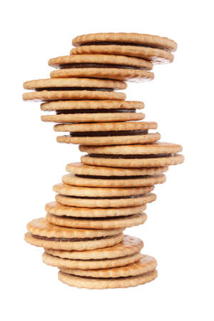Stack of balanced biscuit. Isolated on white の写真素材