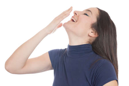 Close-up of a Woman Laughing isolated on white background