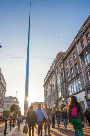 Dublin, Ireland - Sep 21, 2014: People at Talbot Street with Spire at background in Dublin, Ireland on September 21, 2014のeditorial素材