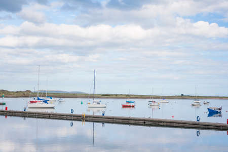 Many yachts lying at Dockyard in Dublin, Irelandの写真素材